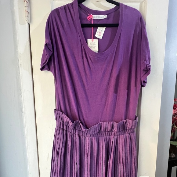 NWT See By Chloe Purple Mixed Media Pleated Dress US 10 - Picture 2 of 12